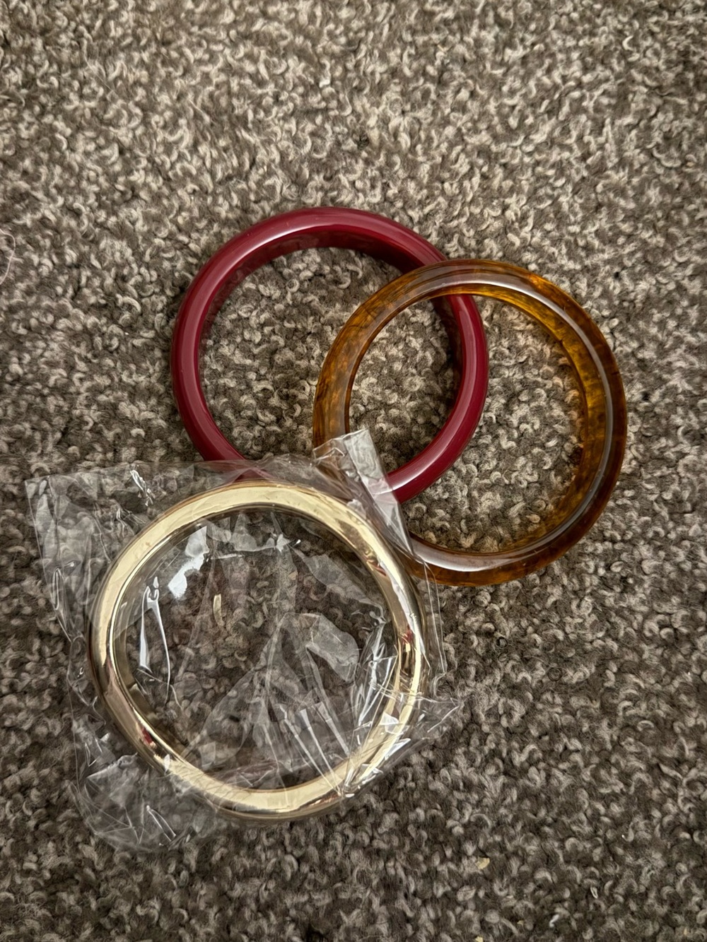 Set of Three Women’s Bangle Bracelets - Red, Tortoiseshell & Gold